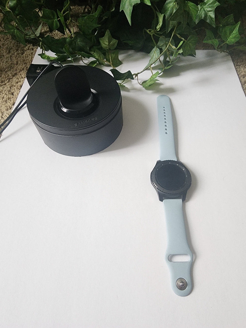 Samsung Galaxy Watch with Light Blue Silicone Band